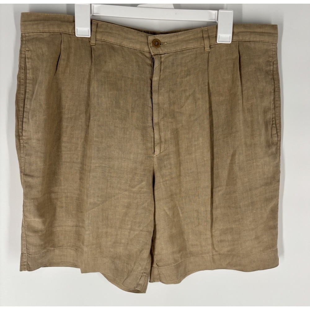 ETRO Milano Mens Pleayed Linen Shorts Size 38 US  7 In. Inseam‎ Tan Resort Luxe